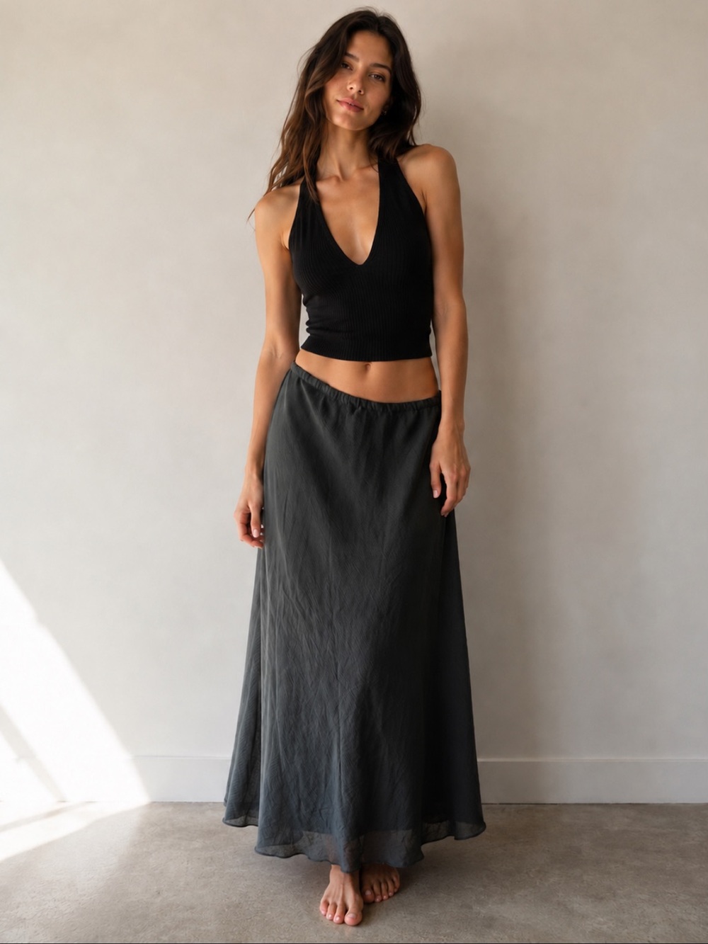 Vintage Plaza South Black Chiffon Maxi Skirt - Size 10